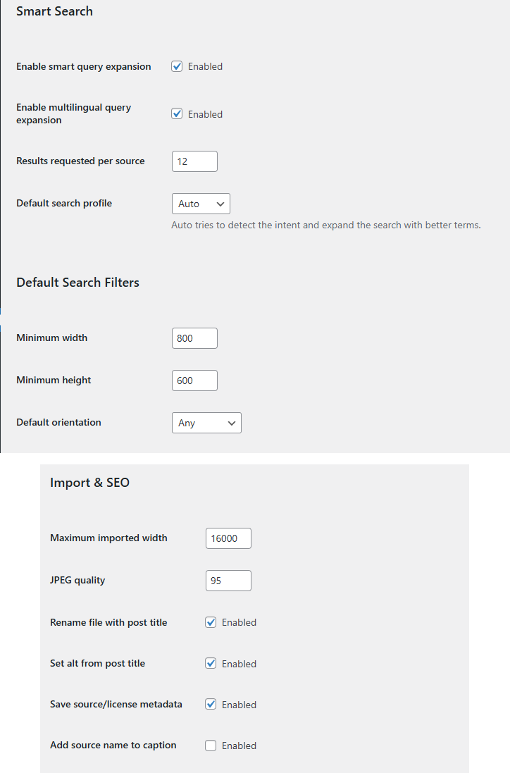 Search behavior and import rules are tuned for multilingual publishing and SEO-safe media handling
