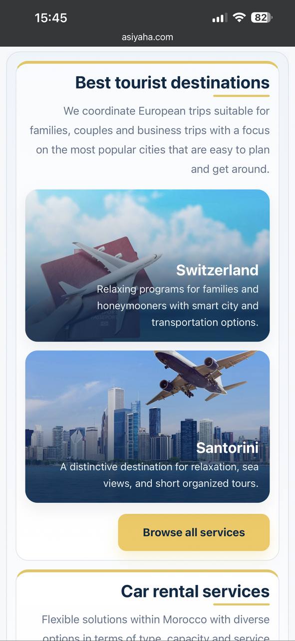 Asiyaha — destination cards
