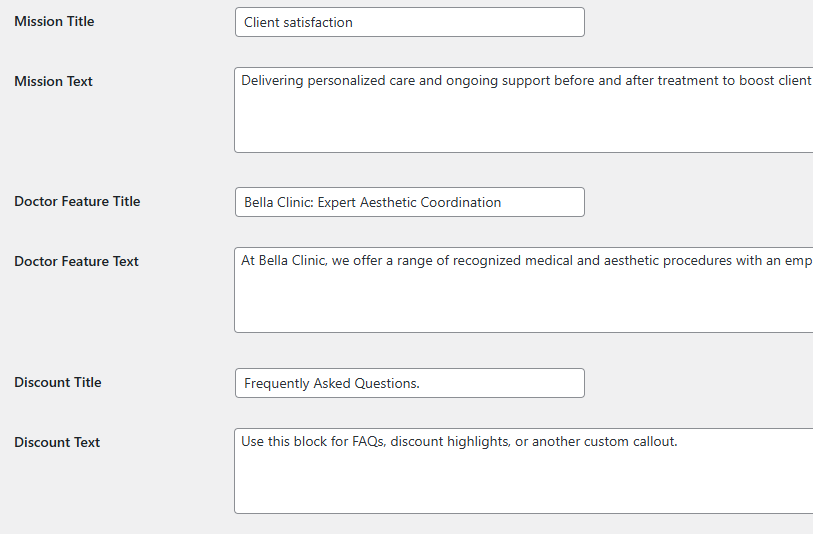 Core settings — mission and FAQ areas