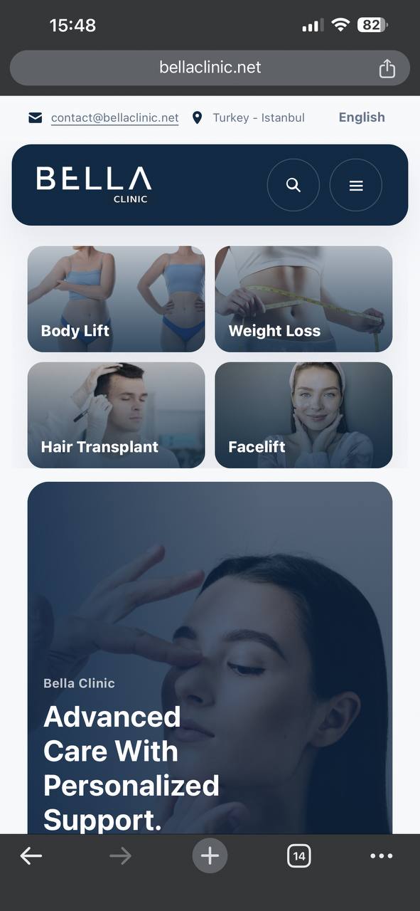 Bella Clinic — mobile category blocks