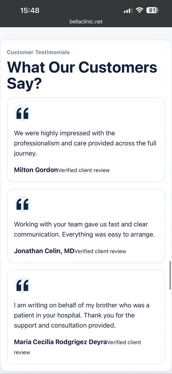 Bella Clinic — testimonial section