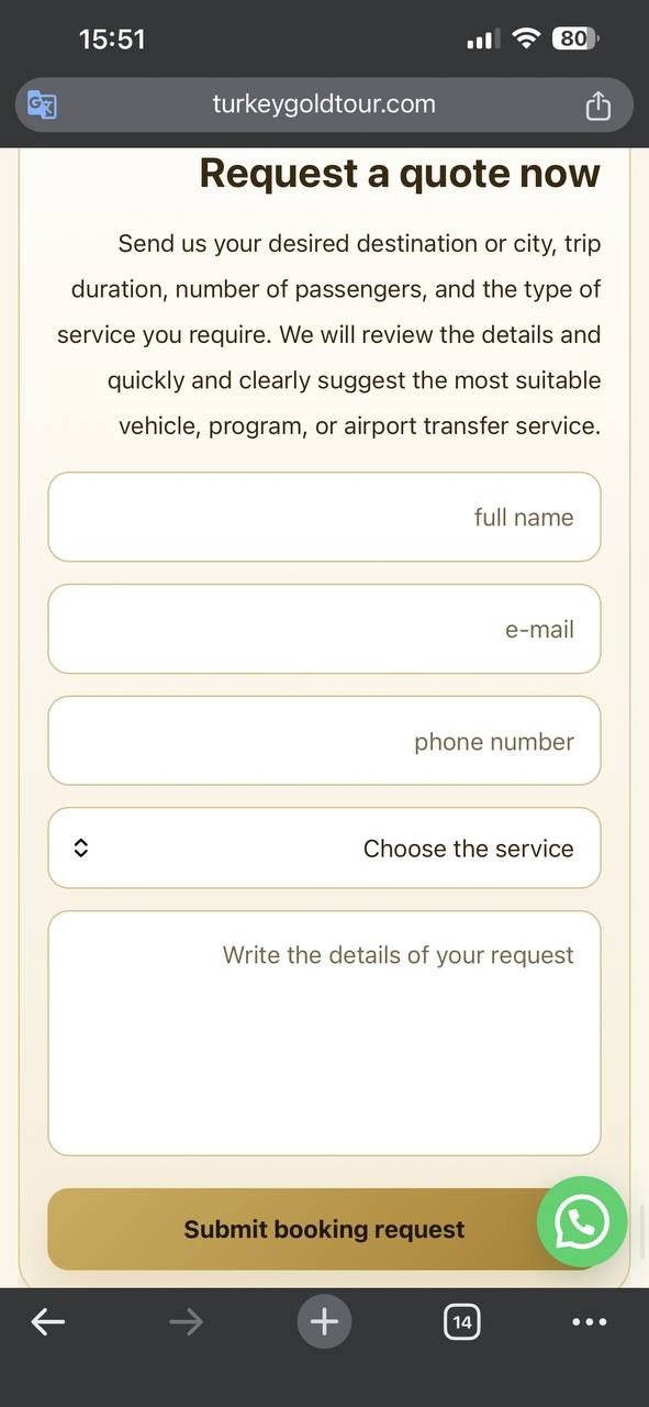 Turkey Gold Tour — mobile quote form