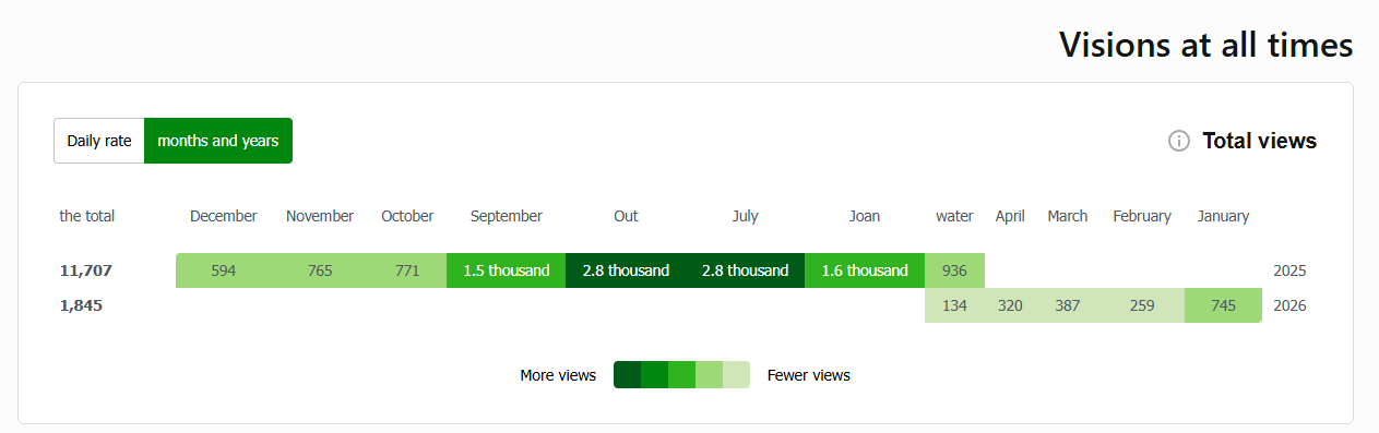 The month-and-year heatmap helps explain the seasonal rhythm of the project instead of hiding it