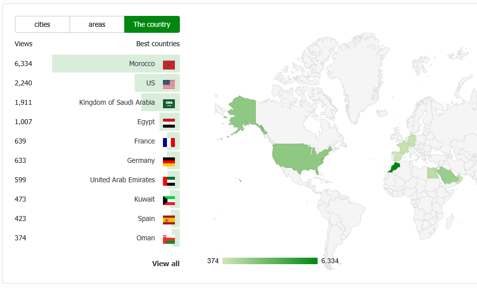 The country-level view shows that the site reaches a broad international audience instead of staying limited to one local market